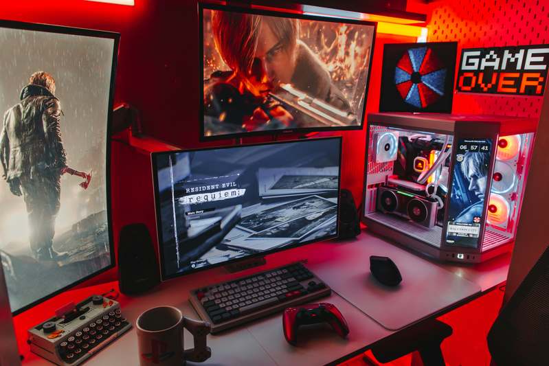 Close-up of ergonomic gaming bed with adjustable frame and built-in LED strips